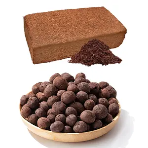1 Organic Fiber Coir Brick + 1 lb (5-10mm) Clay Pebbles - Suitable for Herbs and Flowers - Renewable Planting Medium