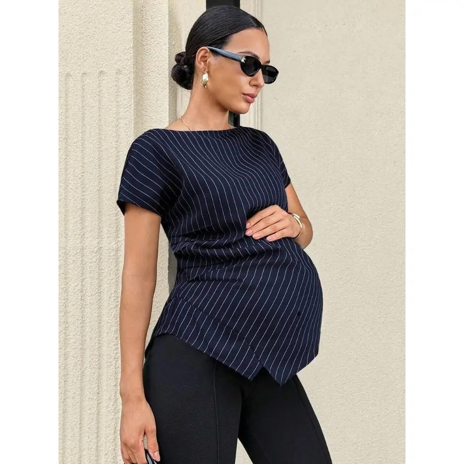 LYC Maternity Work Top, Business Casual Women , Office Wear Fashionable Elegant Striped Print Blouse