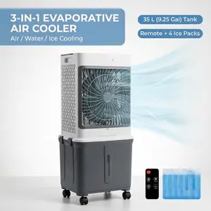 Portable Air Cooler Fan, 3-IN-1 Evaporative Tank Fan Swamp Cooler aire acondicionado portatil with Remote, 3 Modes 3 Speeds &12H Timer, 1.16/9.5Gal ,4 Ice Packs & 4 Wheels, 45° Oscillation, Quiet for Room Home Office