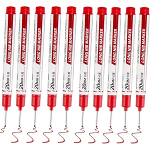 20 count Long Nib Marker  Pen Long  Deep Hole Marker Pens 20mm Metal Marking Pen Carpenter Ink Marker Pens Multi-purpose Construction Marker for Welding Drill Woodworking (Red)