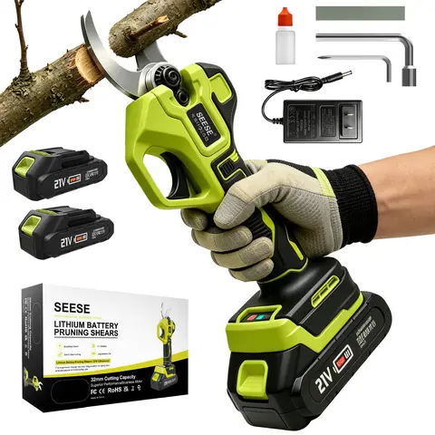 SEESE Cordless Electric Pruning Shears, 0.8"-1.26" Adjustable Cutting Diameter Brushless Branch Cutter, 2 Rechargeable Batteries - Garden & Orchard Trimming toolupgrade