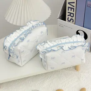 Bow Pattern Makeup Bag Set, 2 Counts Large Capacity Portable Cosmetic Storage Bag, Zipper Makeup Organizer Pouch, Versatile Storage Bag for Travel, Office, Home