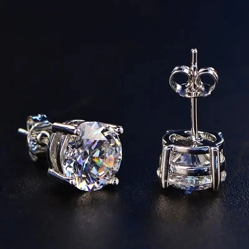 925 Sterling Silver Stud Earrings for Men & Women, 6mm Round Solitaire Cubic Zirconia, White Gold Plated Hypoallergenic Daily Jewelry, Hypoallergenic Earrings, Men's Accessories