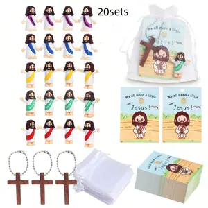 20sets/80pcs Mini Jesus Doll Sets, Includes 20 Jesus Dolls, 20 Crucifix Pendants, 20 Organza Bags, 20 Cards, Perfect for Festivals, Religious Supplies, Gifts, Religious Decoration, Religious Home Decor, Religious Collectibles