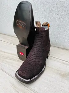 MENS COWBOY Boots BROWN Nubuck snake skin square toe half boots boutines python Chelsea