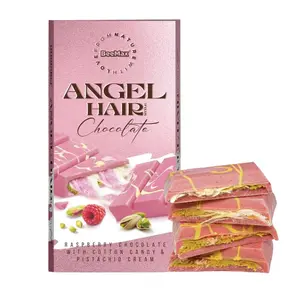 BeeMax Angel Hair Dubai Chocolate Bar, 6oz (Pack of 1) - Raspberry White Chocolate Bar with Pistachio Cream & Cotton Candy - Unique Middle Eastern Luxury Gourmet Candy - Ideal for Gift or Special Occasions