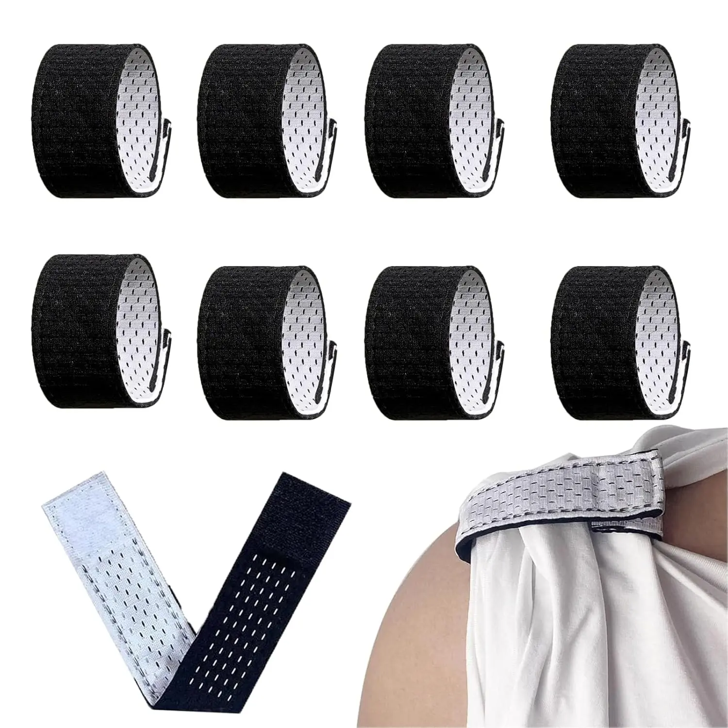8-Pack Breathable Mesh Softball Sleeve Holders with Adjustable Straps, Baseball/Soccer Sports Wristbands for Shirts - Black, White, Adjustable Strap, Mesh Fabric