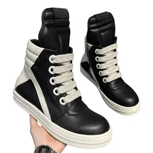 Men's 2-Toned High-Top Athletic Sneakers - Chunky Sole Black Shoes, Classy Casual Trainers for Commute & Daily Wear