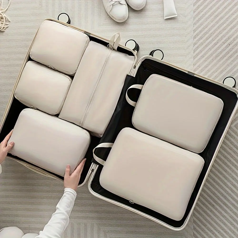 Compression Packing Cube, 6 Counts/set Durable Lightweight Travel Organizer, Portable Travel Storage Bag for Clothes & Luggage & Closet, Lightweight Packing Cubes, Travel Compression Bags, Durable Travel Accessory, Travel Essentials