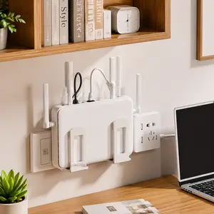 1 Count, Self-adhesive No-punch Wall Mount Holder, Suitable for Router Power Strip and Small Household Electronics to Organize Wall Storage Space