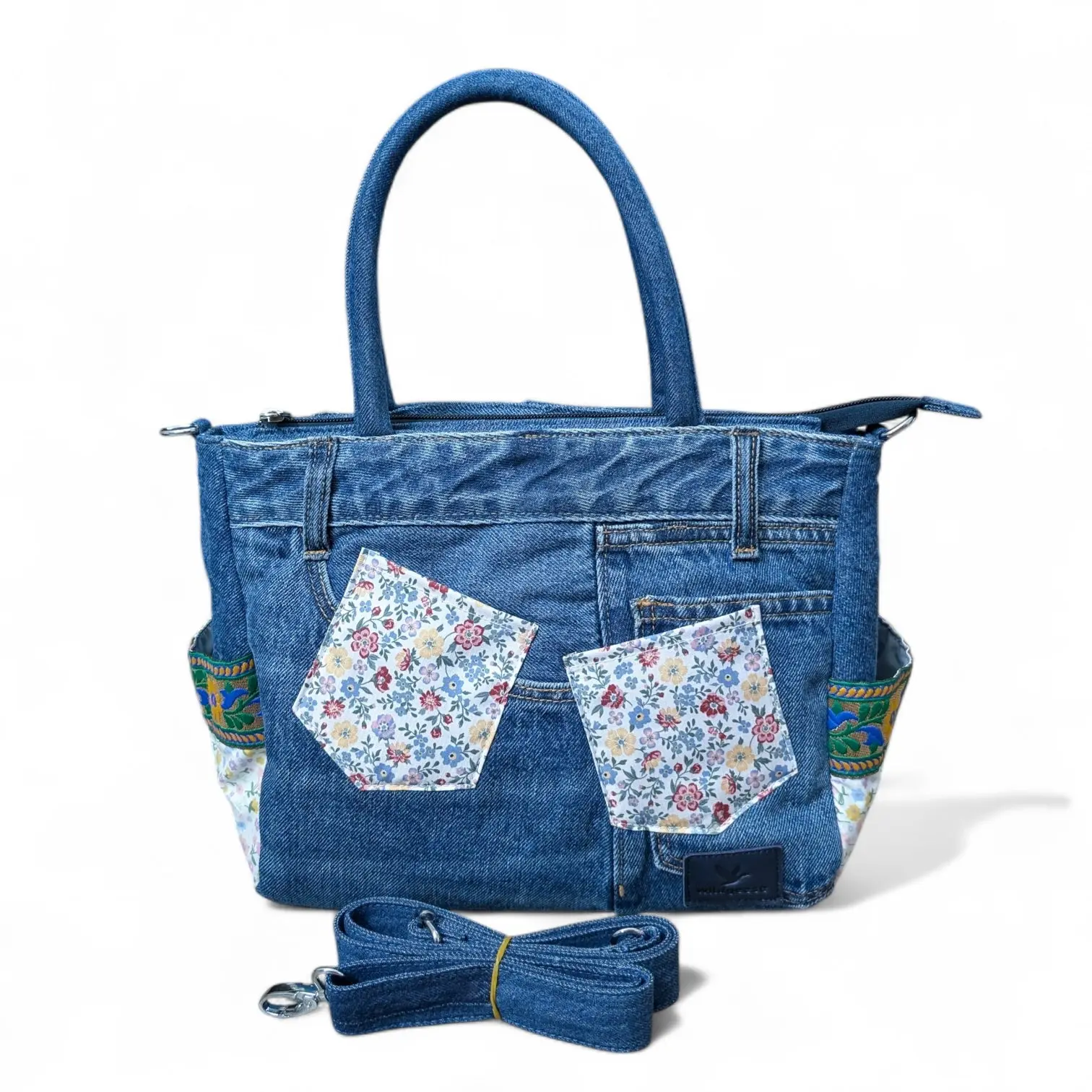 Wildgeese Handmade Floral Patchwork Denim Satchel - Chorki Fushion Bag