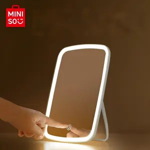 MINISO Square Three Color LED Makeup Mirror Desktop Rechargeable Foldable Vanity Mirror With Adjustable Light For Dressing Table