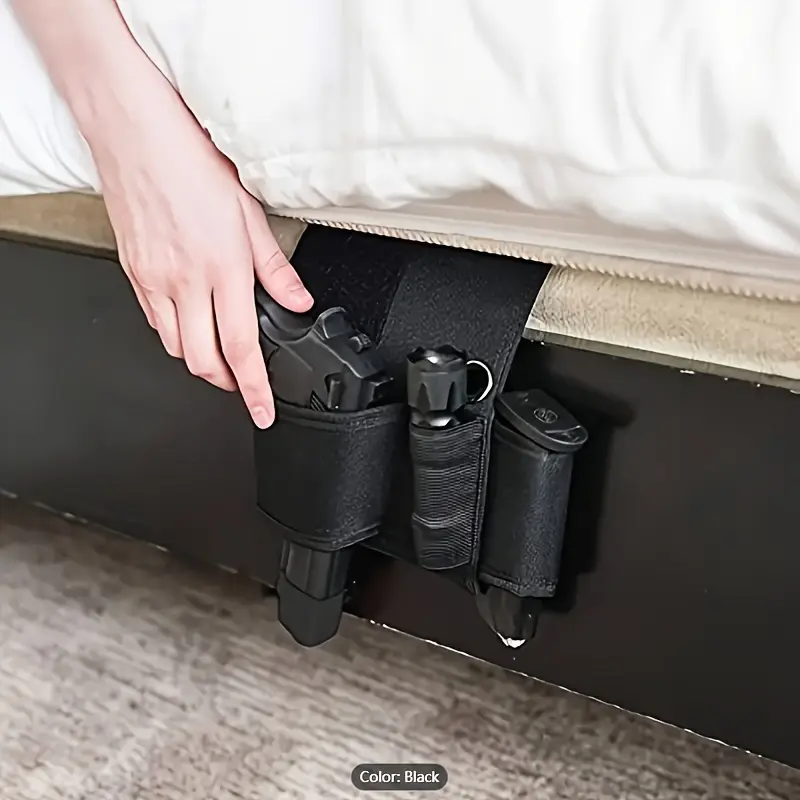 Bedside Pistol Holster, Tactical Bed Side Gun Holster, Under Mattress Handgun Holster With Flashlight Loop Holder, Suitable For Car Seats, Bedside, Sofa, Table, Valentine'S Day Gift