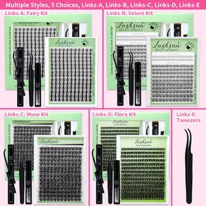 LASHSUN Clusters Lashes Kit with Ultra-Dense, Waterproof, Long-Lasting Lashes | Velure, Fairy, Flora, Muse | Natural Daily, Manga&Wet Look, Manga&Natural Style, Hybrid Volume Look | Beginner-Friendly, Kit with Bond & Seal,Tweezers and Remover