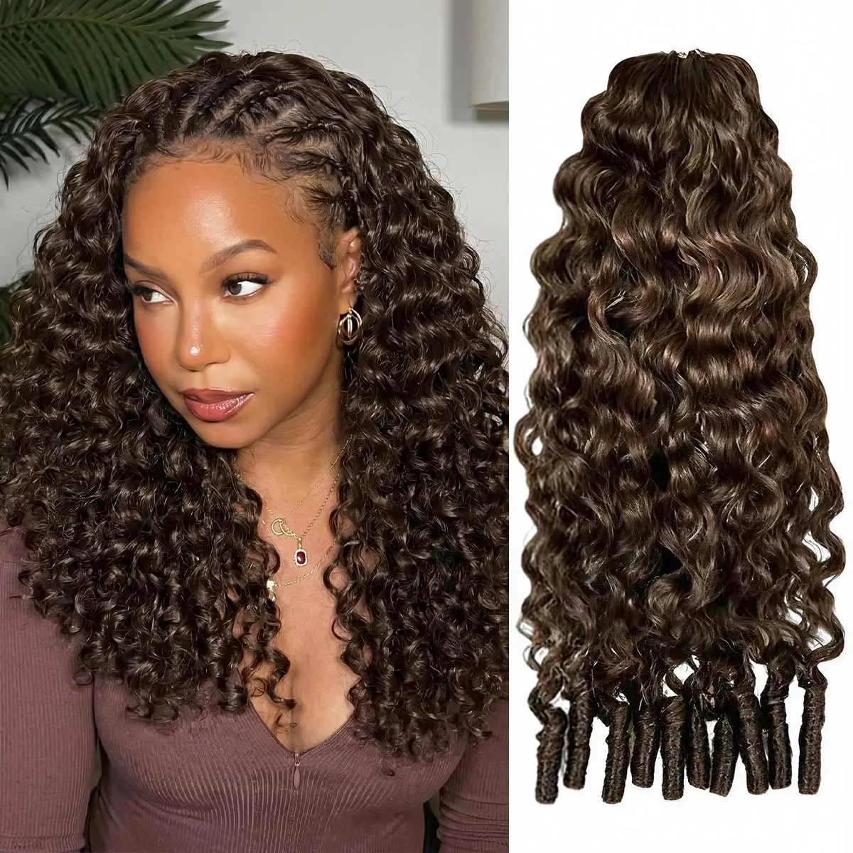OQ HAIR #4 Chocolate Brown Feather Crochet Human Hair Burmese Curly Machine Made Crochet Weave Hair Extensions for Volume and Length #DealsForYouDays