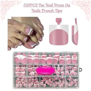 Berry Pink Square French Tip Soft Gel Press-On Toenails, 150PCS Full Cover False Toenails, 15 Sizes, DIY Pedicure Accessory, Women’s Mother’s Day Gift, Berry Pink Square French Tip Toe Nail Tips