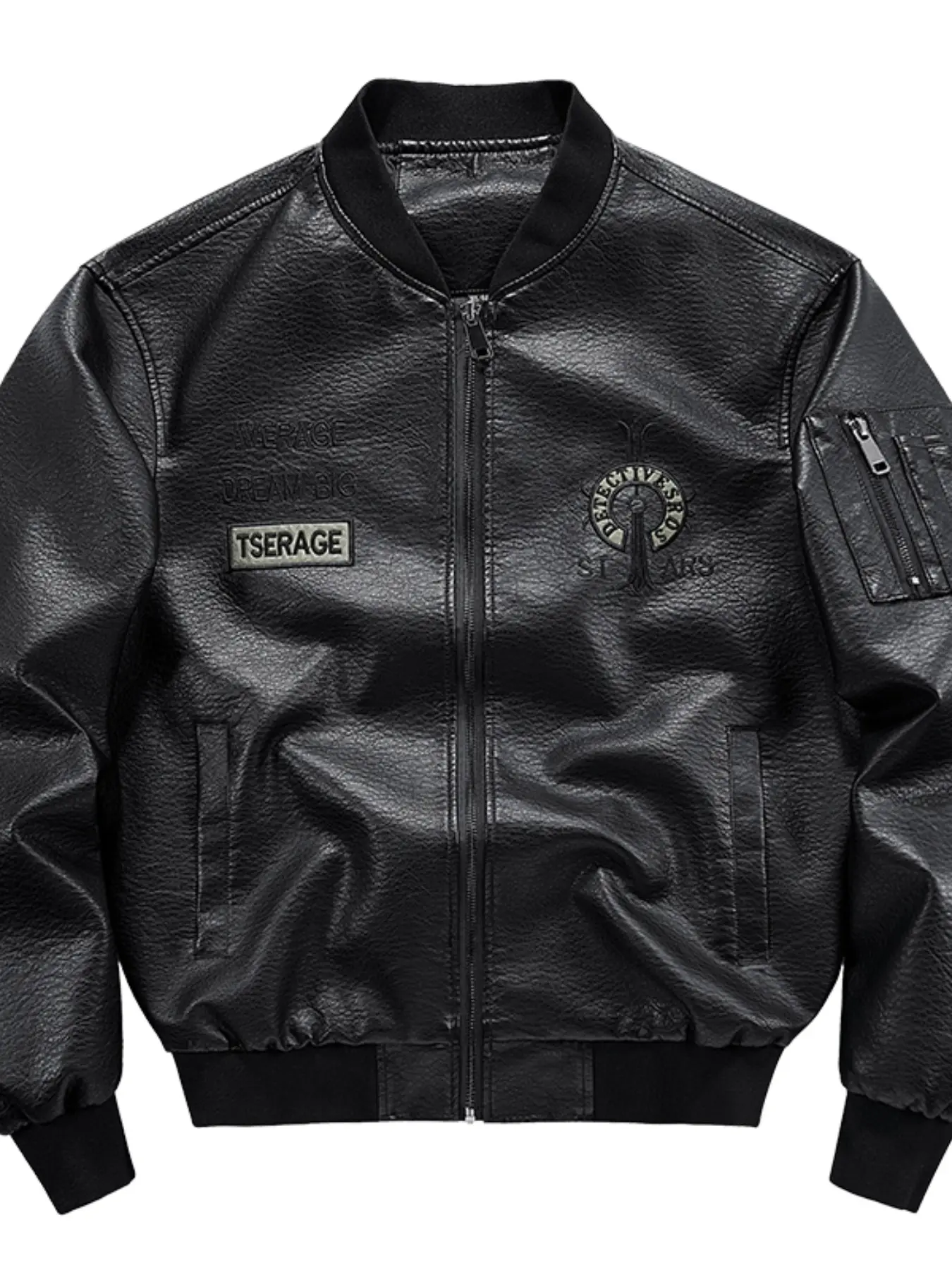 Plus Size American Embroidered Stand Collar Jacket, Unisex PU Leather Motorcycle Coat, Street Style Flight Outerwear, Casual Fashion, Motorcycle Streetwear, Casual Collared Coats