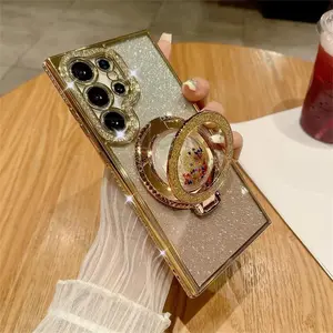 S24Ultra Case Diamond Glitter Quicksand Magnetic Bracket Stand Case for Samsung Galaxy S24 S22 S23 S25 Ultra Plus Gradient Cover