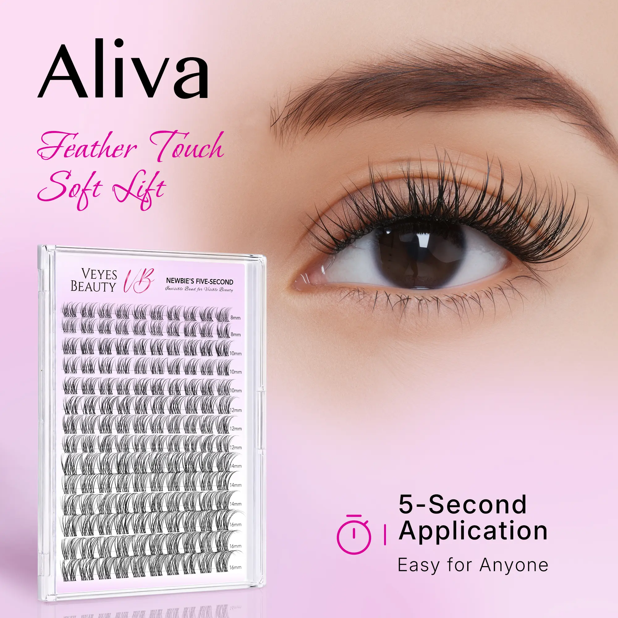 VEYESBEAUTY Aliva Layered Wispy Cluster Lashes Kit - Faux Mink False Eyelashes & Adhesives for DIY At-Home Makeup, Layered Curl Wispy Look, Mixed Length for Beginners, Eyelash Clusters, Fluffy Lash Clusters