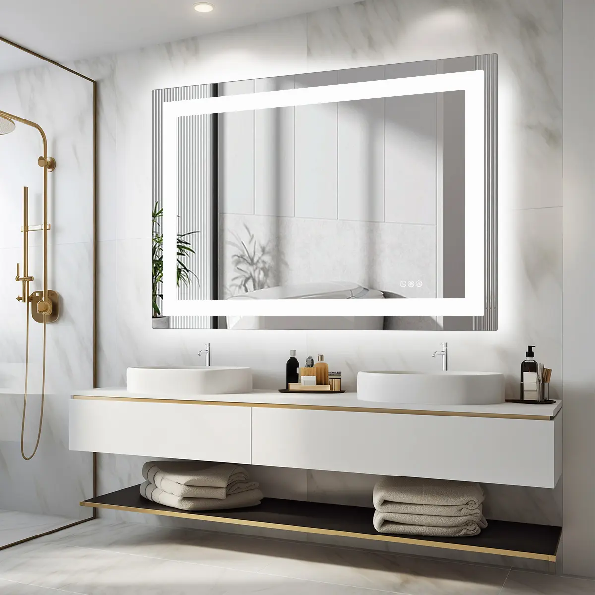 36x48 in Rectangle LED Light Wall Mirror - Dual Backlit & Front Lit, 3 Color Modes, Dimmable, Anti-Fog, Memory Function, Tempered Glass, Wall-Mount for Makeup Vanities, Vanity Setup, Modern Bedroom Decor