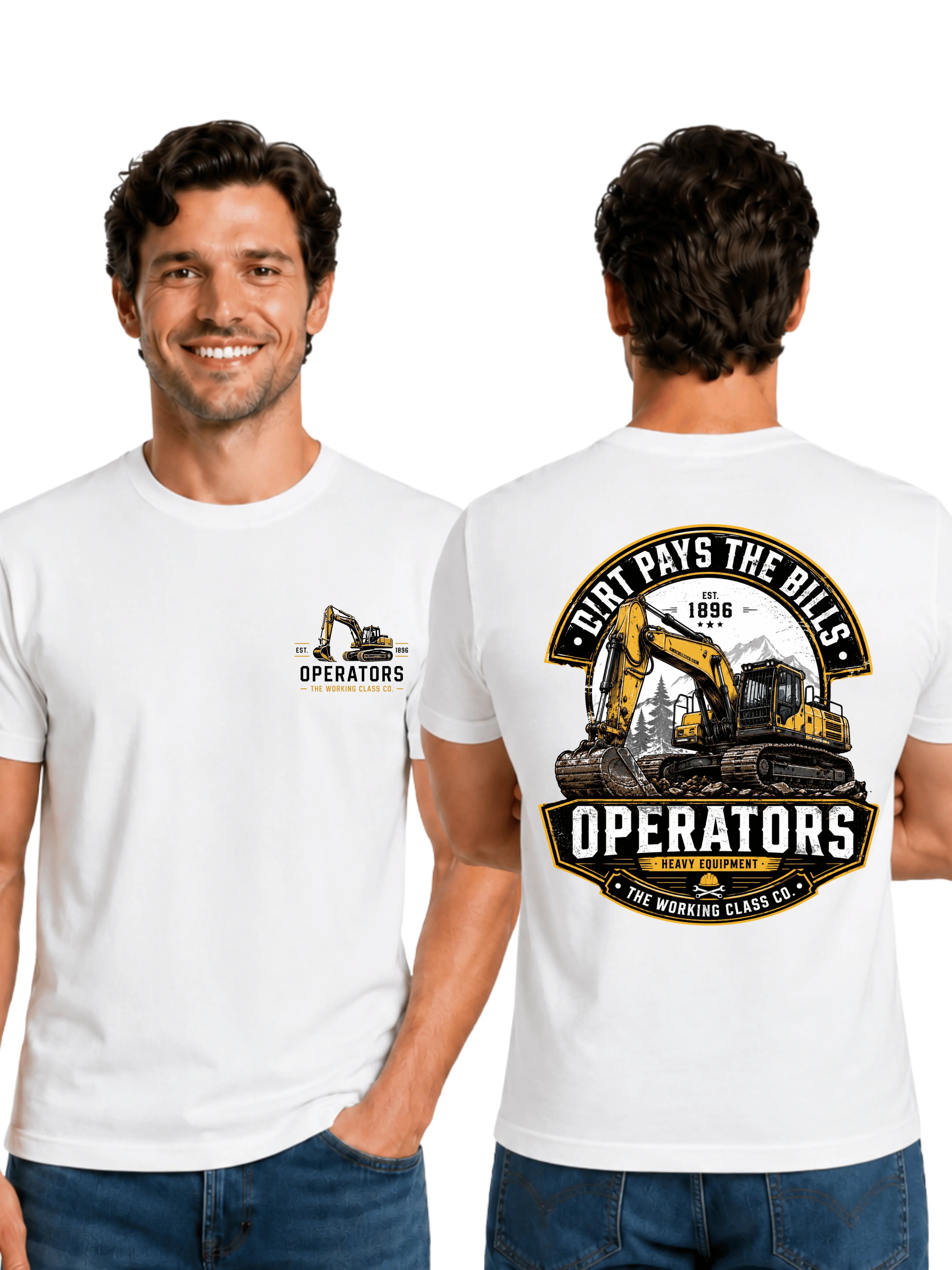 Dirt Pays The Bills Excavator T-Shirt, 2 Sides, Heavy Equipment Operator Shirt