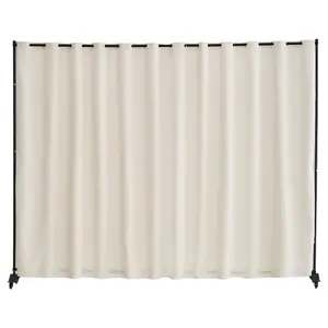 Modern Freestanding Portable Panel Room Divider with Wheels, Curtain Divider Stand, Privacy Screen for Office, Bedroom, Beige