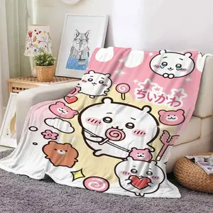 Kawaii Cute Chiikawa Hachiware Usagi Flannel Blanket - Premium Flannel Material Cartoon Anime Series Warm Nap Throw for Student Dormitory Bed Sofa Office Travel Camping Mother's Day Valentine's Day Birthday Gift