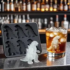 1 Count Dinosaur Ice Cube Tray, Monster Ice Molds, Silicone Fun Shapes, Freezer Safe Ice Cube Maker for Drinks, 6 Cavity Dinosaur Shaped Ice Cube Tray, for Drinks, Party, Whiskey, Cocktail, Ice Cubes Maker
