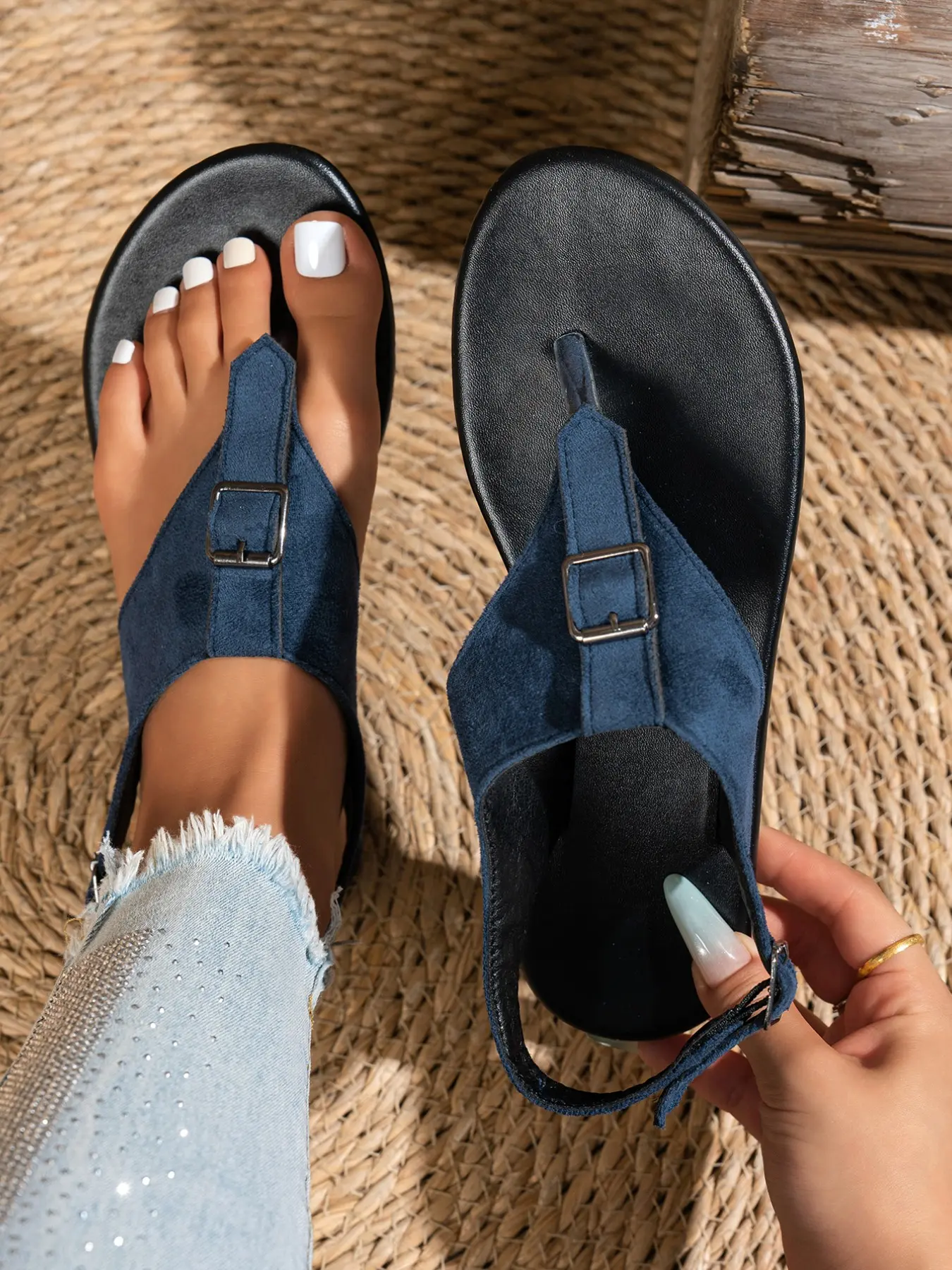Boho Style Women's Simple Velvet Slip-On Sandals, Versatile Outdoor Casual Shoes, Comfortable and Stylish Footwear for Everyday Wear, Fashionable Footwear, Casual Trendy Sandals