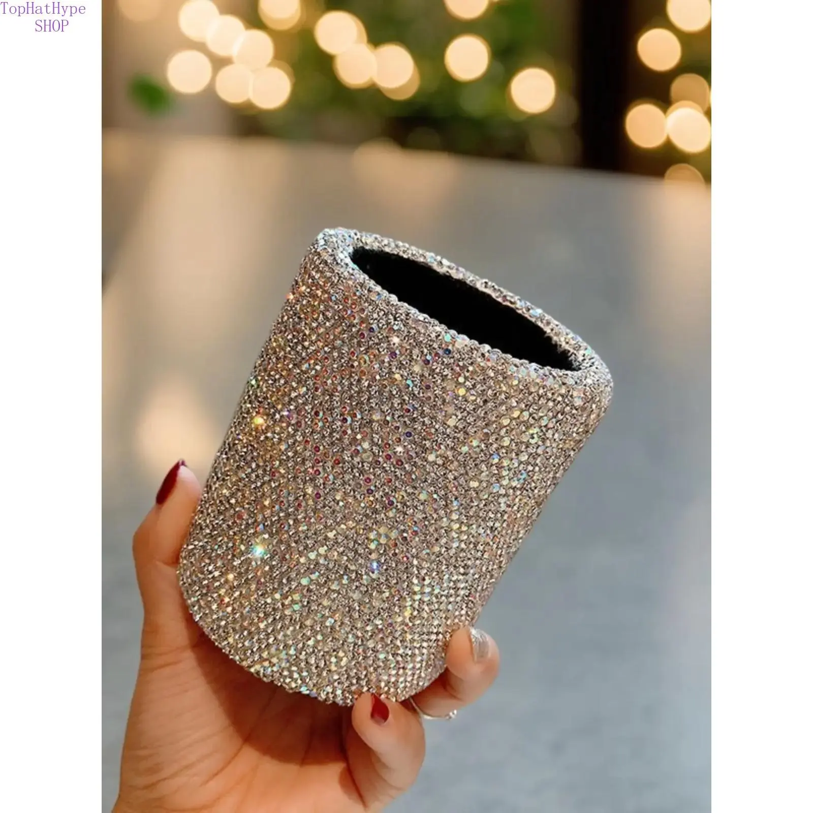 Sparkly Rhinestone Storage Organizer, Round Makeup Brush Holder and Desktop Pen Cup, Light Luxury Desk Accessories for Vanity Organization, Light Luxury Storage Drum, Makeup Brush Organizer