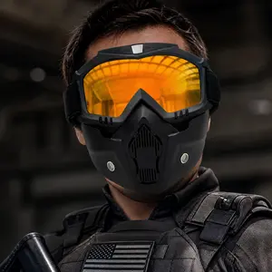 Protective Full Face Mask with UV400 Orange Lens Goggles, Anti-Impact Windproof Face Cover for Paintball, Cycling, Outdoor Sports & Cosplay