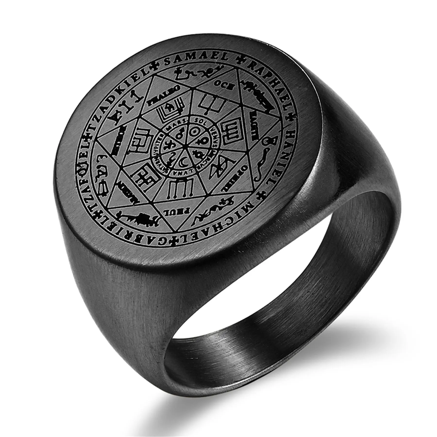OIDEA 7 Archangels Seal Ring for Men - Vintage Stainless Steel Occult Statement Band, Fashion Costume Jewelry Accessories for Adults, Accessories Adults