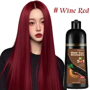Wine Red Herbal Hair Dye Shampoo 5 in 1, 200 ml for Gray Hair Grey Coverage Shampoo for Women Men,3-4 Weeks Long-Lasting Smooth Shiny Finish, Easy Home Use for All Hair Types