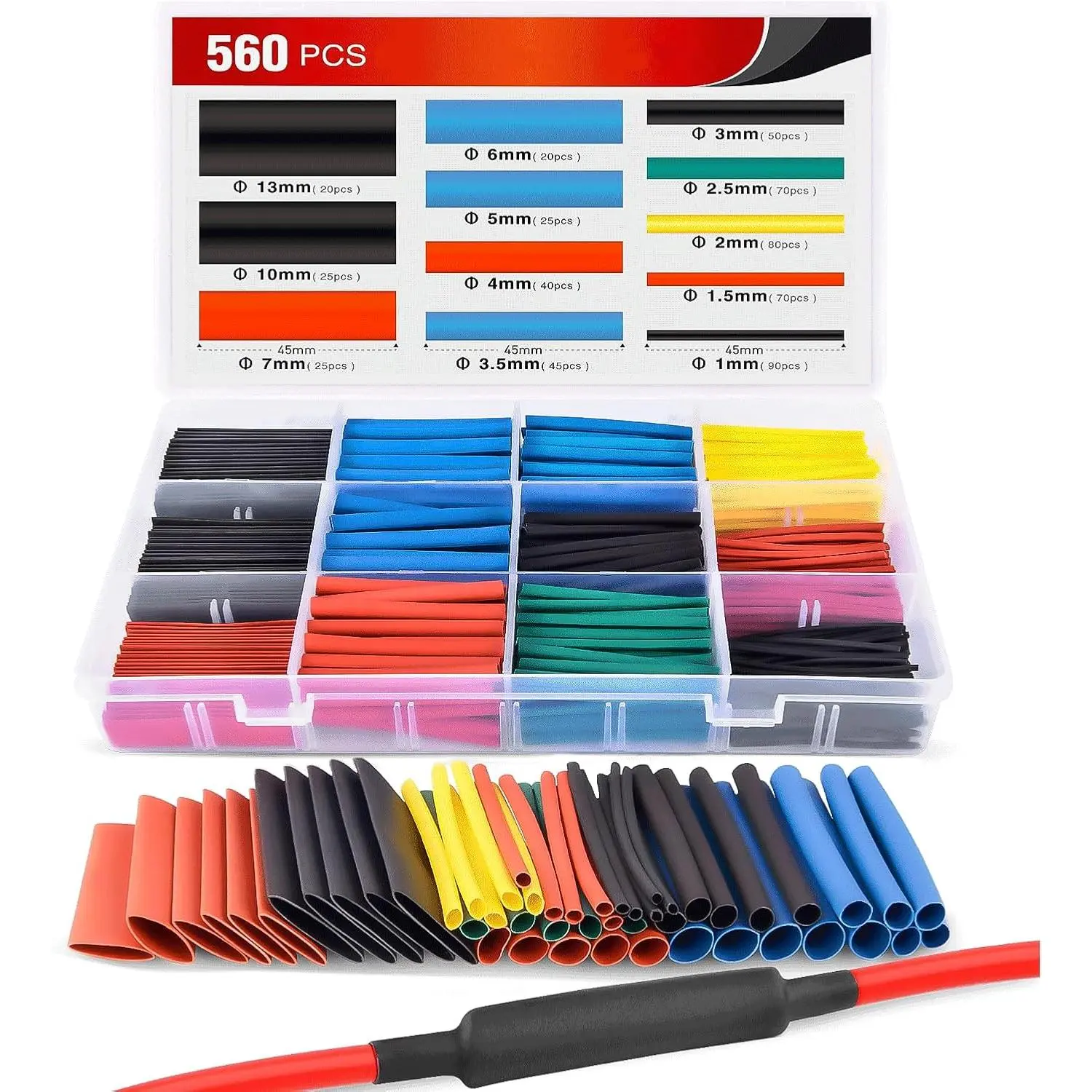 GJANSH Heat Shrink Tubing Kit, Toolbox-Ready Convenient Cable Insulation Sleeves, Universal Multi-Size Tubing for Cars, Boats, and Motorcycles, Durable Automotive Cable Protection Heat Shrink Tubing.