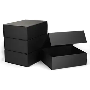 4-Pack 12x9x4in Black Storage Boxes with Lids, Durable Rigid Paperboard Closure Boxes for Wedding, Birthday - Reusable for Gifts, Keeps Gifts Secure, Fits Personalized Messages (Office Stationery Packaging)