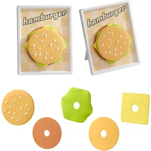 Hamburger Coaster Set, Novelty Food Themed Drink Coasters, Multi-Layer Design with Bun Cheese Lettuce Pieces