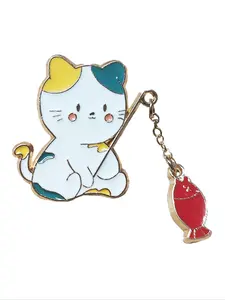 Cute Cartoon Fishing Cat Pendant Design Brooch Pin, Clothes Accessories for Women & Men, Kawaii Enamel Pin, Durable Metal Pins Suitable for Bag, Backpack, Scarf, Fixed Buckle Alloy Jewelry for Gift