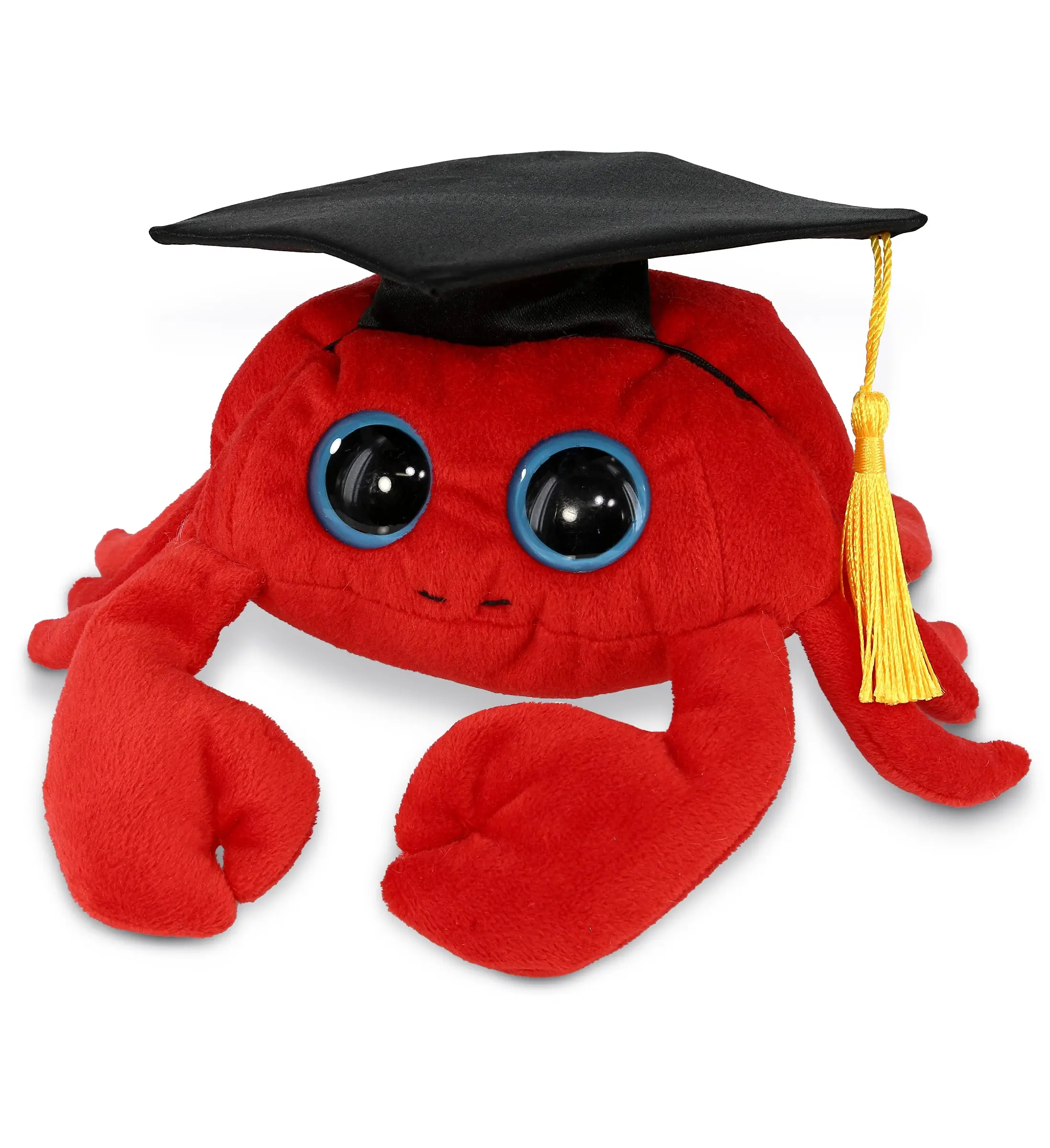 DOLLIBU Polyester Soft Graduation Stuffed Toy - 6" Big-Eye Red Crab with Black Graduation Cap, Removable Cap, Realistic Designs, Surface Washable with Cold Water, Ideal for Toys & Hobbies Stuffed Animal Collections (9.5L)