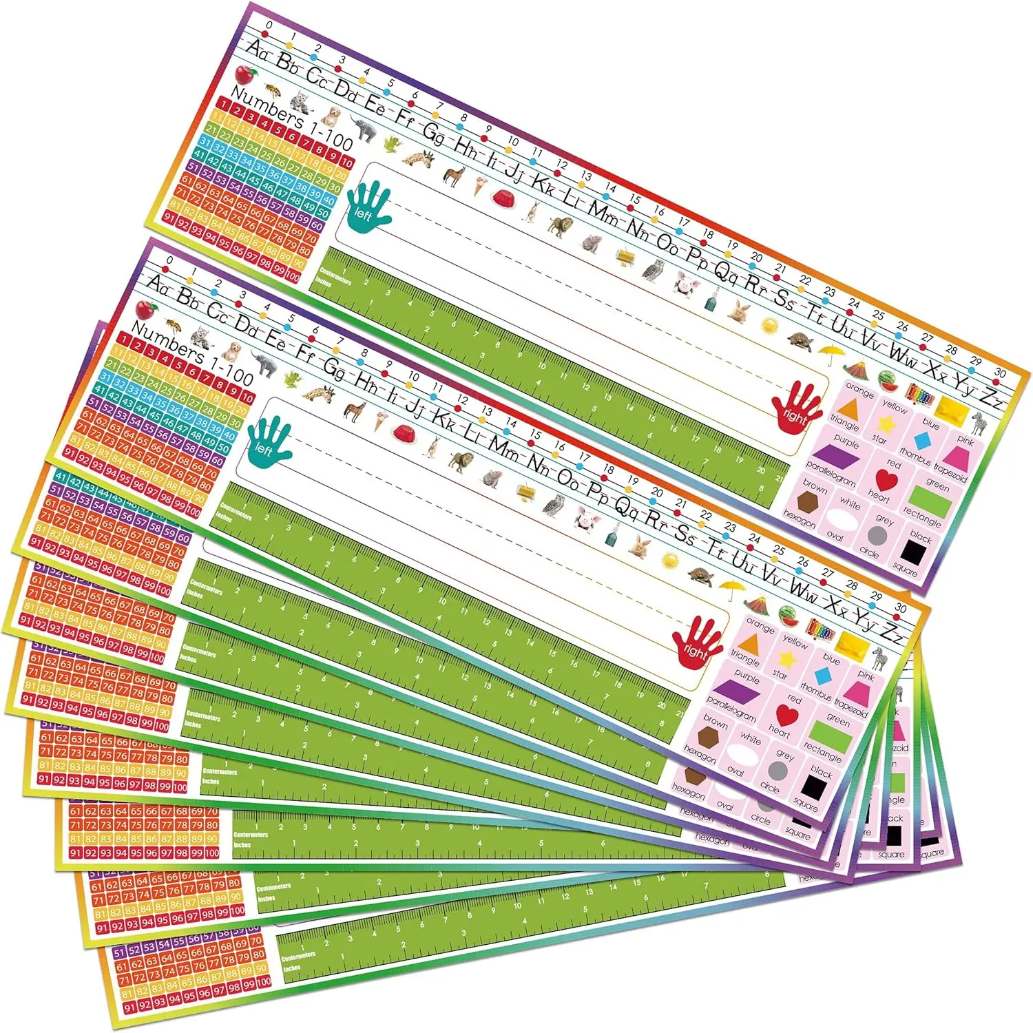 32 count Name Tags for Classroom Multipurpose Manuscript Nameplate for Desks with Alphabet Numbers Ruler and Shapes for  from Pre  to Primary School