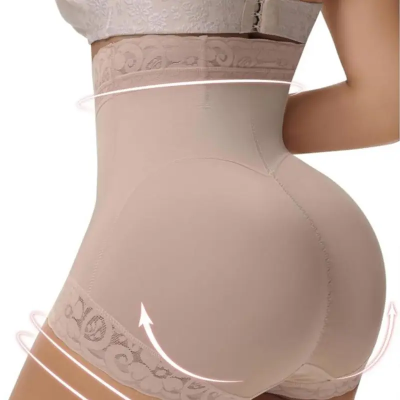 1 Count Women's High Waist Shaping Shorts, Underwear, Breathable Stretch Fabric Shapewear Panty, Lace Stitching Trim with Anti Slip Silicone Design Bottoms, Abdomen Smoothing Butt Enhancing Briefs, Ideal for Occasions & Daily, Tummy Control