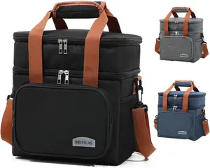 Reusable Lunch Box for Men and Women - Insulated Leak-Proof Lunch Bag for Work Office Picnic or The Beach - Freezable Lunch Cooler with Adjustable Strap - Available in Black or Gray