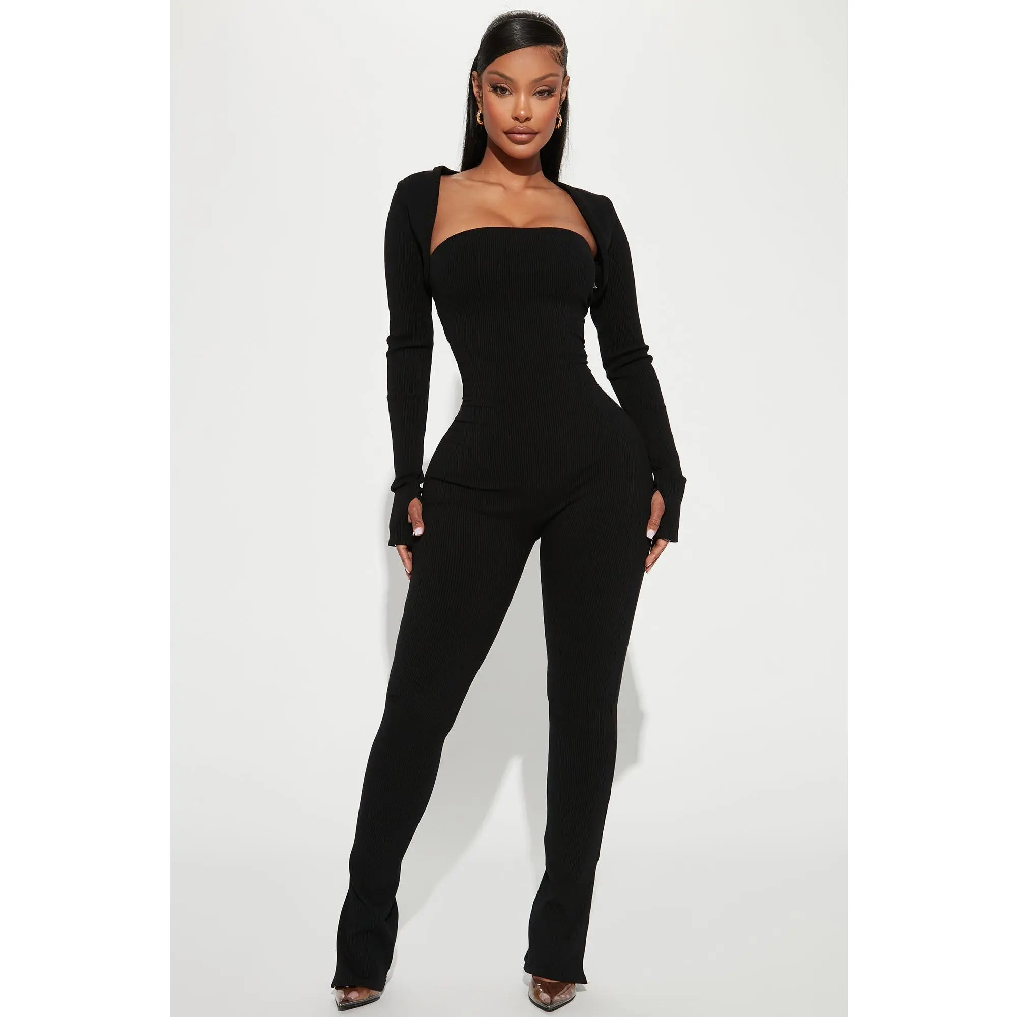 Jeanette Snatched Jumpsuit Set - Black