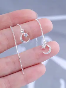 Star & Moon Design Rhinestone Decor Dangle Earrings, Elegant Jewelry for Party, Daily Clothing Decor, Trendy All-match & Exquisite Jewelry for Birthday Gift, High Quality Earrings