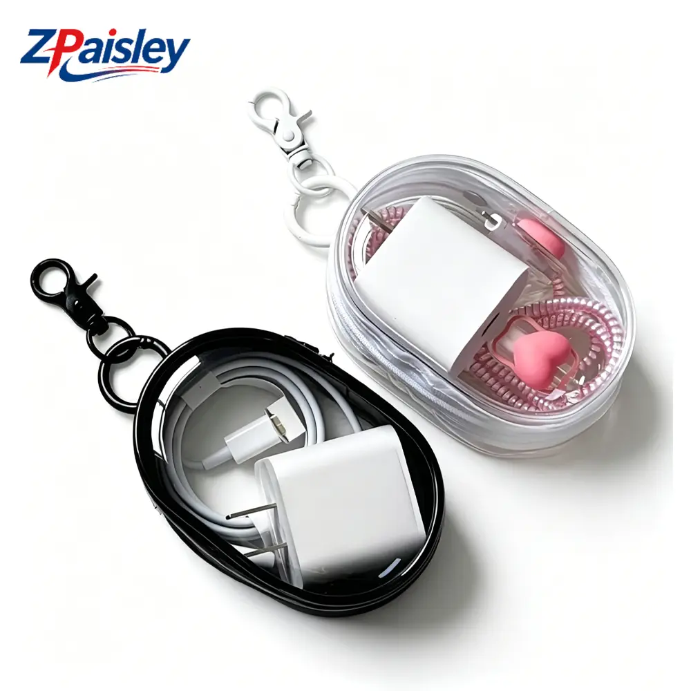 1Pc/2Pcs Clear Mini Pouch Keychain, Waterproof Transparent Zipper Storage Bag with Carabiner Clip, Portable Charger Cable Earbud Organizer Pouch for Purse Backpack Travel Daily Use