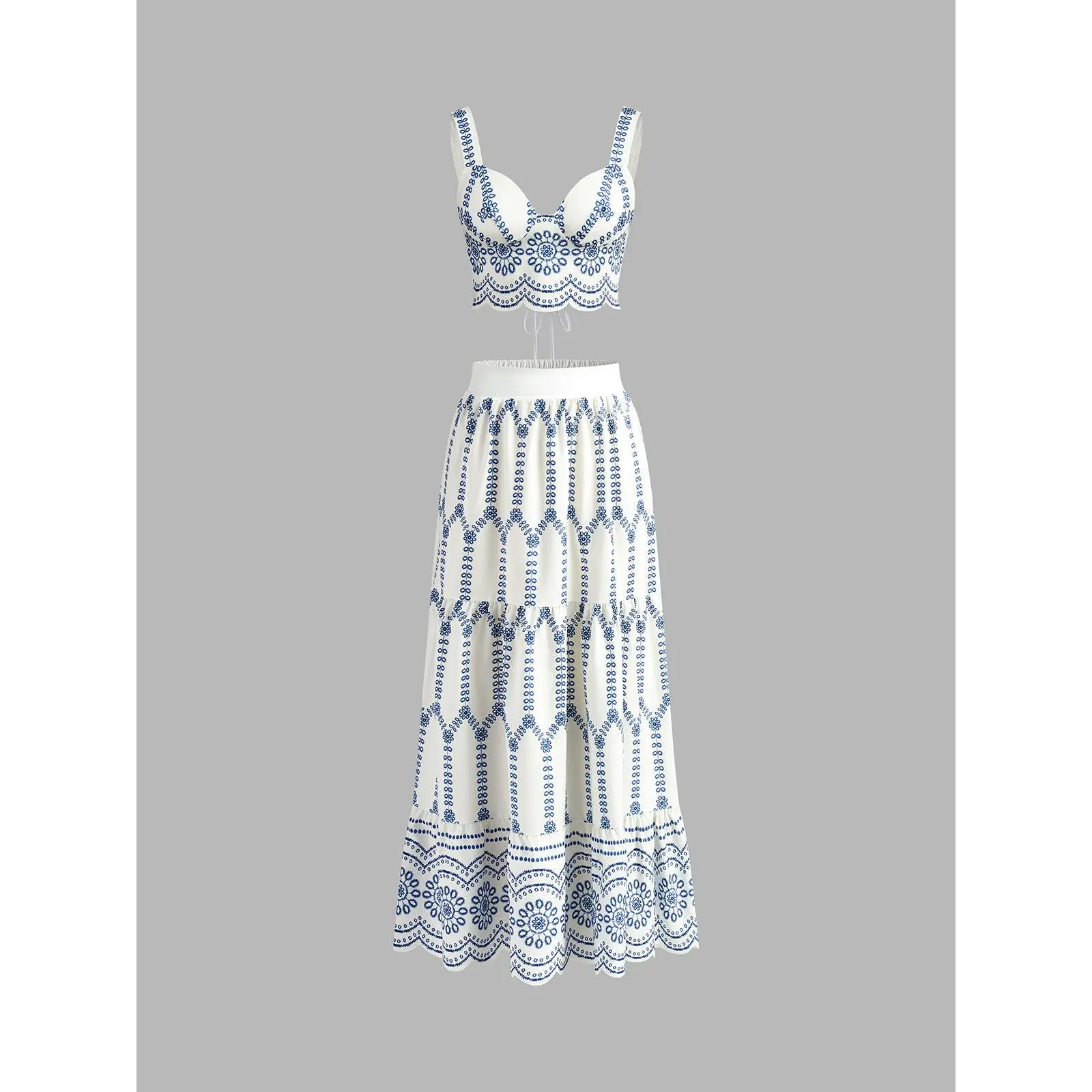 Printed Sleeveless Tie Back Skirt Set