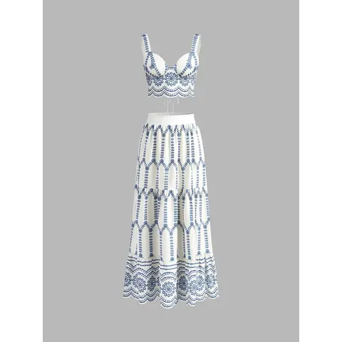 COMMENSE Women's Printed Sleeveless Tie-Back 2-Piece Skirt Set, Casual Womenswear Outfits,sohochic