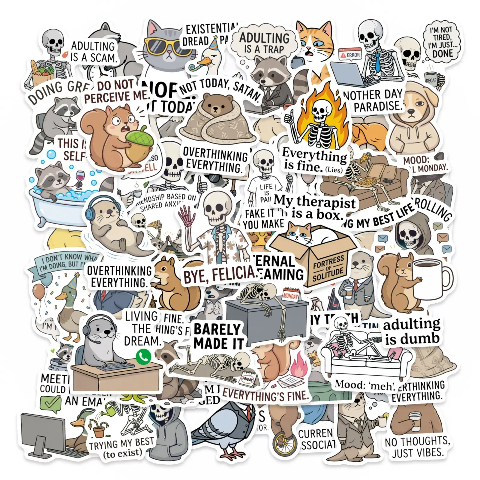 Funny Animal Stickers Set Includes Sticker for Adults, 56 Fun Designs for Scrapbooks, Journals, Laptops, Water Bottles, Cars, Positive Message Gifts, Universal Car Sticker, Truck Sticker, Car Truck Decal, Sticker Decals