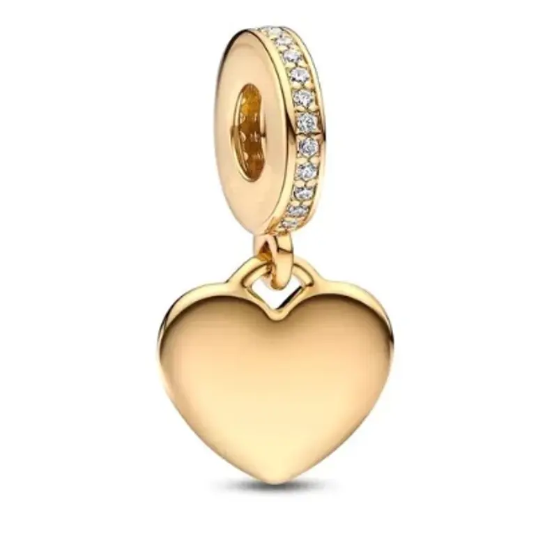 Romantic Luv - Gold Heart Charm with Crystal Encrusted Connector Hook for Bracelets and Necklaces