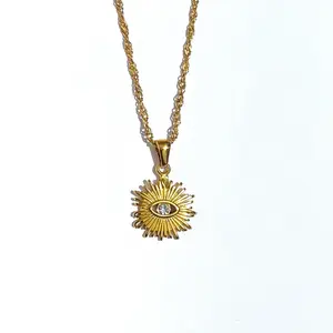 Evil Eye Sunburst Necklace | Hypoallergenic Necklace | Stainless Steel Jewelry | Spiritual Jewelry | Mal De Ojo