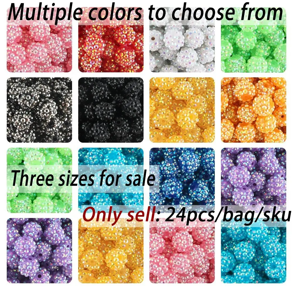 24pcs 14/16/20mm Resin Bayberry Ball Rhinestone Sparkle Beads, Fashionable and Exquisite Acrylic Beads, Suitable for Pen Accessories, Bracelets Jewelry Making DIY Decorative Accessories